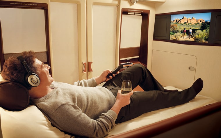 The extra real estate afforded by the new widebodies may actually help you get a night’s rest. Singapore Airlines A380 first-class sleepers can be folded into something that approximates a double bed. 